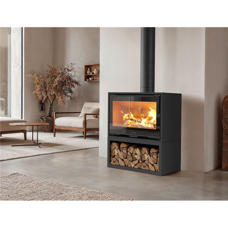 Jolly Mec QUADRO+ 68 5S STEEL – Stufa a legna modulare 10 kW, 5 Stelle, installazione a terra, sospesa o con panca portalegna
