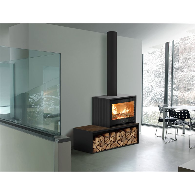 Jolly Mec QUADRO+ 80 5S CERAMIC – Stufa a legna modulare 10,3 kW, finitura ceramica Stone Grey, 5 Stelle
