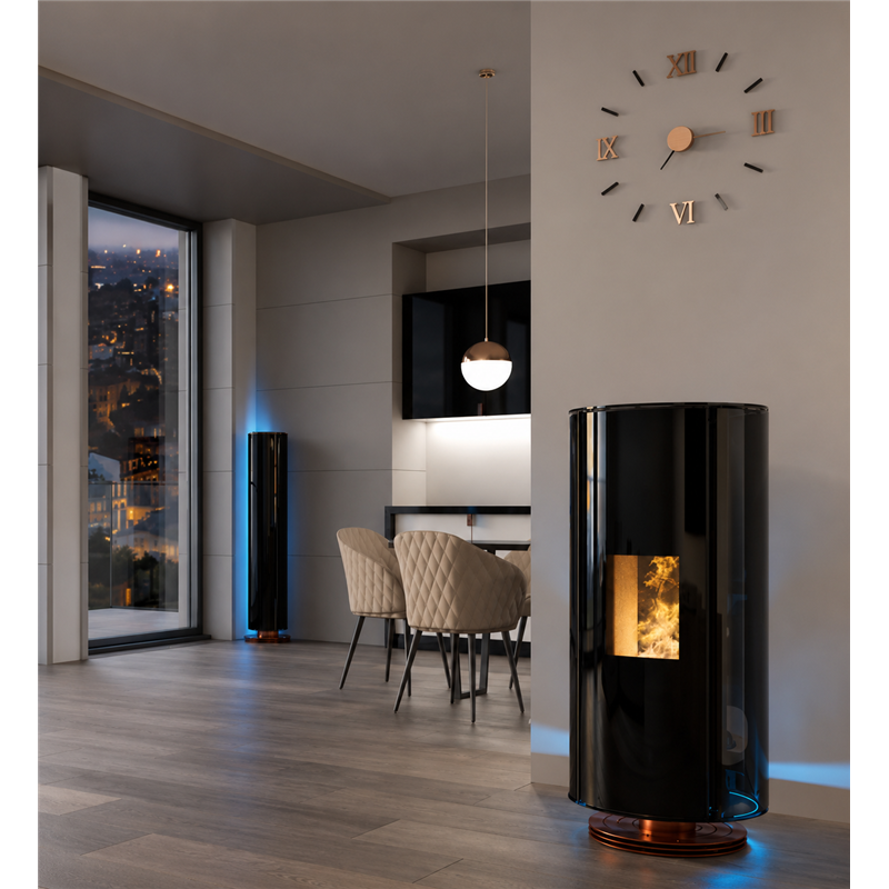 Moretti Design DOLBY – 8–14 kW Design Pellet Stove with Hi‑Fi System, LED Lighting and Magical Glass