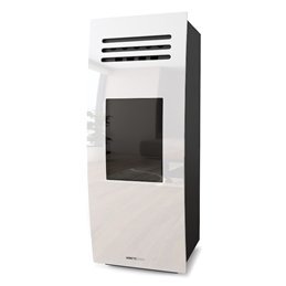 Moretti Design DREAM – Stufa a pellet canalizzata 9/10/12/14 kW, MULTI‑ROOM®, LED, Magic Red Glass, No‑Fan