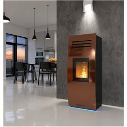 Moretti Design DREAM – 9/10/12/14 kW Ducted Pellet Stove, MULTI‑ROOM®, LED, Magic Red Glass, No‑Fan