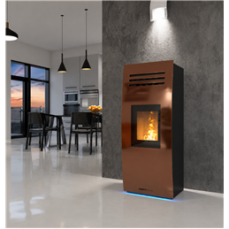 Moretti Design DREAM – Stufa a pellet canalizzata 9/10/12/14 kW, MULTI‑ROOM®, LED, Magic Red Glass, No‑Fan