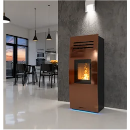 Moretti Design DREAM – Stufa a pellet canalizzata 9/10/12/14 kW, MULTI‑ROOM®, LED, Magic Red Glass, No‑Fan