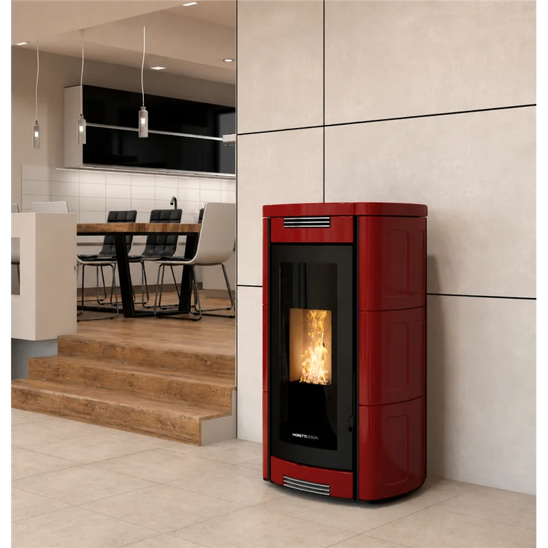 Moretti Design ALADINO – Stufa a pellet MULTI‑ROOM® 9/10/12/14 kW, design classico, Magical Glass