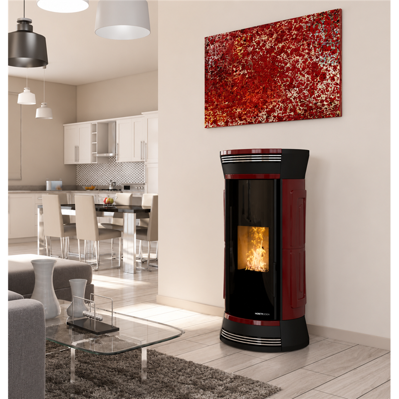Moretti Design CLESSIDRA – Stufa a pellet MULTI‑ROOM® 9/10/12/14 kW, design Stone, Magical Glass, NO FAN