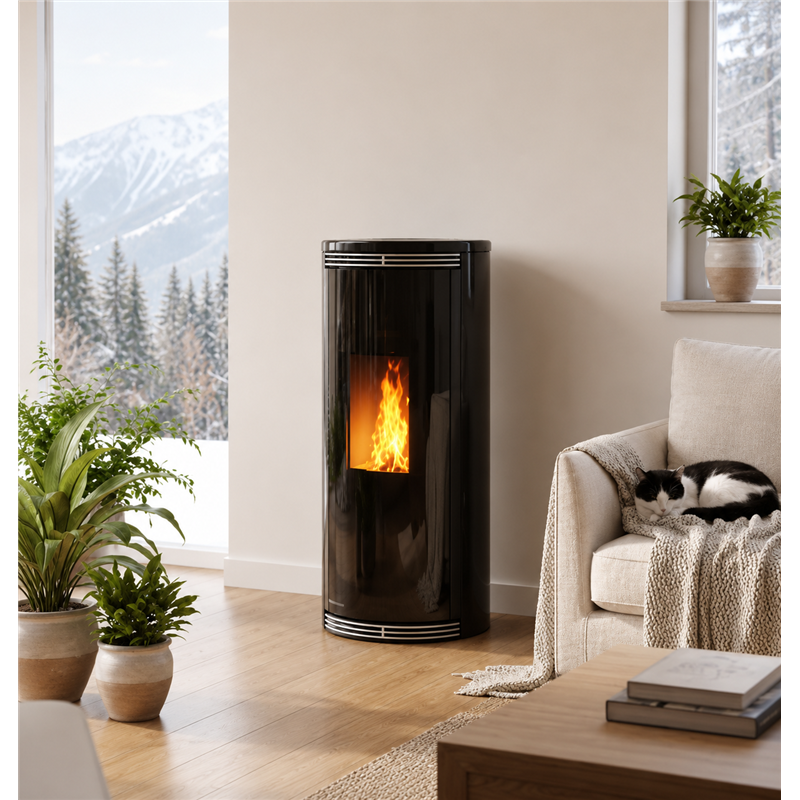 Moretti Design HARMONY – Stufa a pellet MULTI‑ROOM® 9/11/12/14 kW, Magical Glass, NO FAN, design in vetro