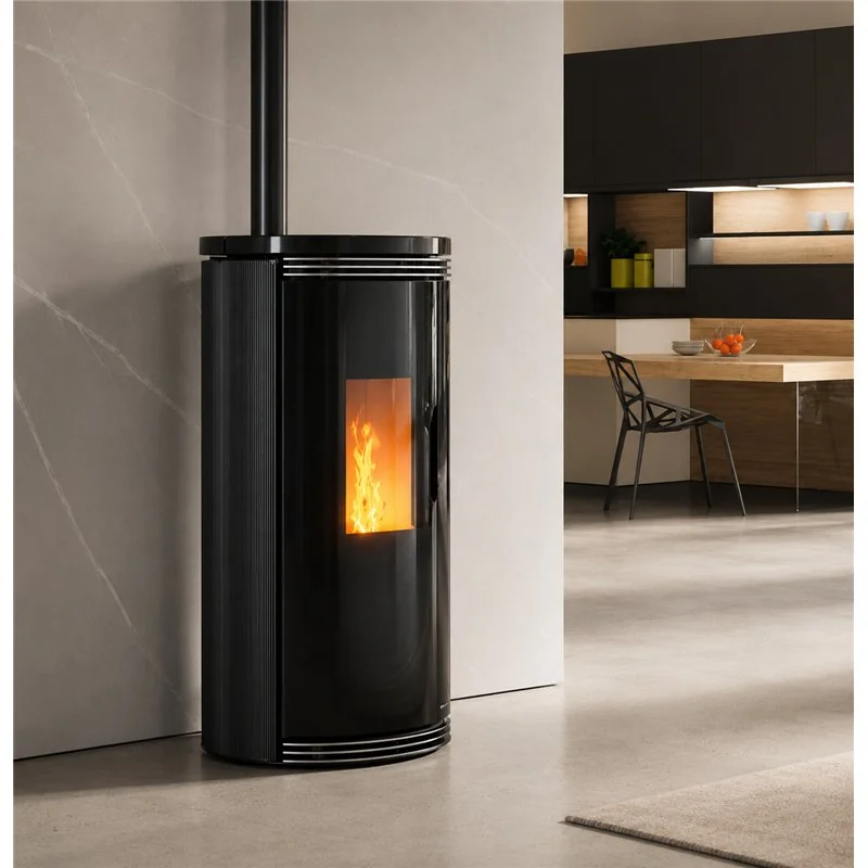 Moretti Design PLISSÉ – MULTI‑ROOM® Pellet Stove 10/12/14 kW, Plissé Glass, Ductable, RAL Customizable