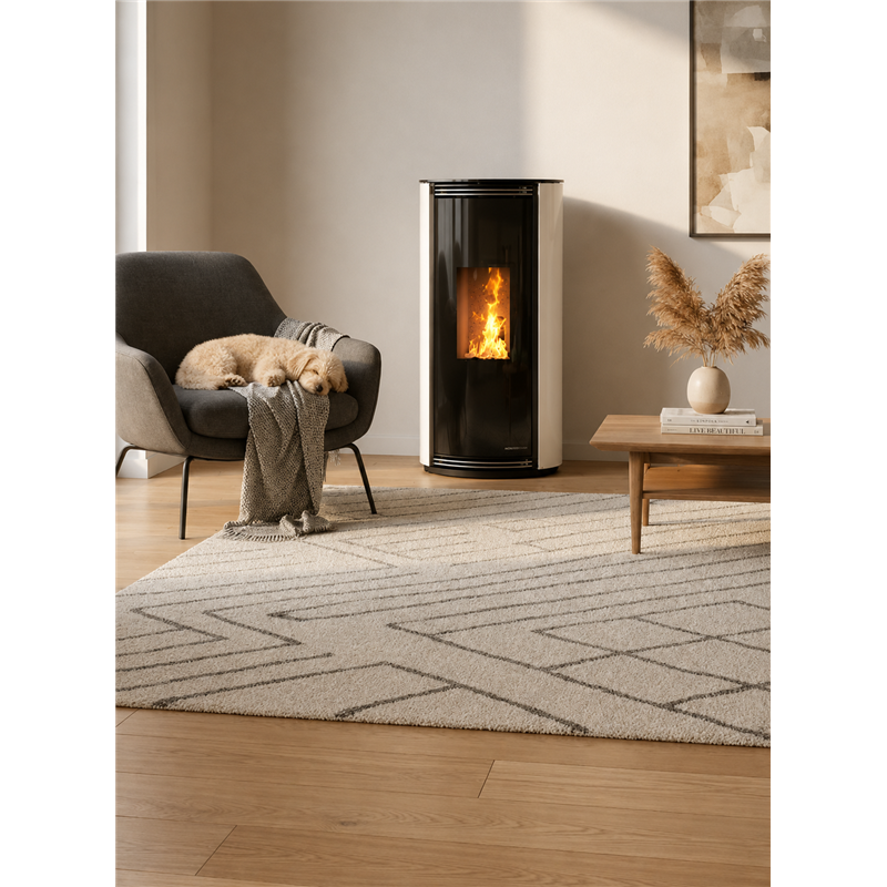 Moretti Design TRIFOLIUM – Stufa a pellet 10 kW compatta, design moderno in vetro, canalizzabile