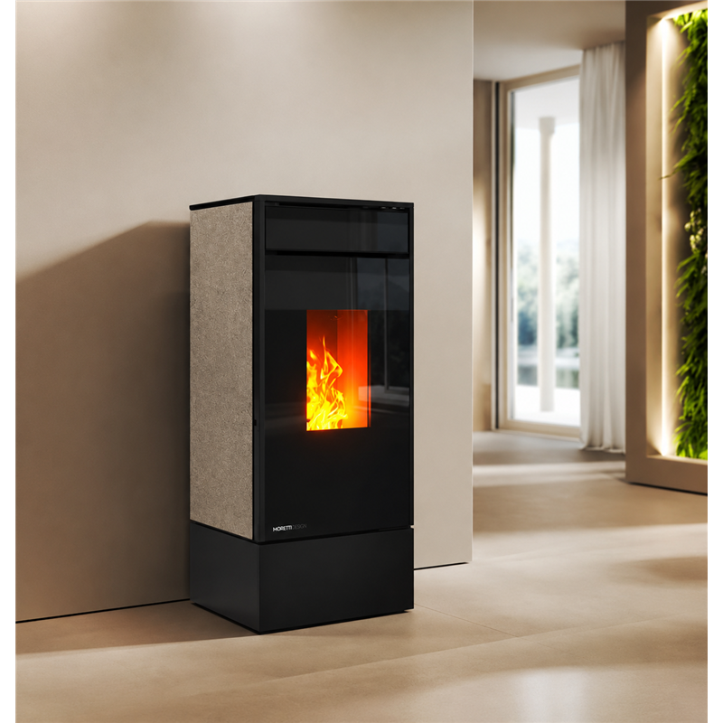 Moretti Design KUBIC – Stufa a pellet MULTI‑ROOM® 9/10/12/14 kW, canalizzabile, personalizzabile, 5 stelle ambientali