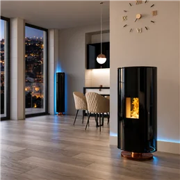 Moretti Design DOLBY AQUA – Termostufa a pellet 14/19/22/24 kW con Audio Bluetooth, LED e Magic Glass