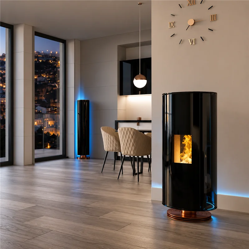 Moretti Design DOLBY AQUA – 14–24 kW Hydro Pellet Stove with Bluetooth Audio and LED Lighting