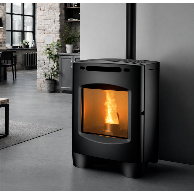Caminetti Montegrappa MOLO EP NEW26 – 2.9–7.7 kW hermetic pellet stove with SMART ventilation and cast‑iron body