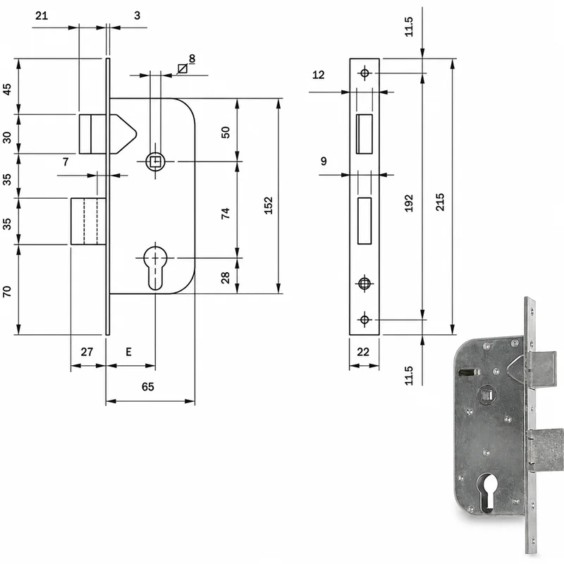 ISEO 630350 mortise lock for metal gates