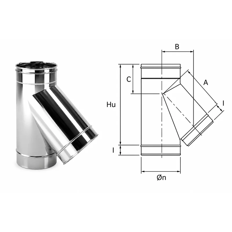 Raccordo a T 45° a braga VT4 Ventil INOX AISI304 condotta