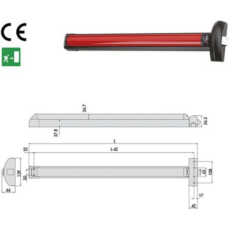 Maniglione Antipanico CISA Fast TOUCH - Barra Rossa, Carter Nero | Lunghezza 1200 Mm - Foto 9