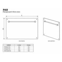 De Marinis PAR black steel splashback for wood-burning cookers - wall protection