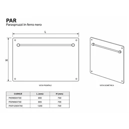 De Marinis PAR black steel splashback for wood-burning cookers - wall protection