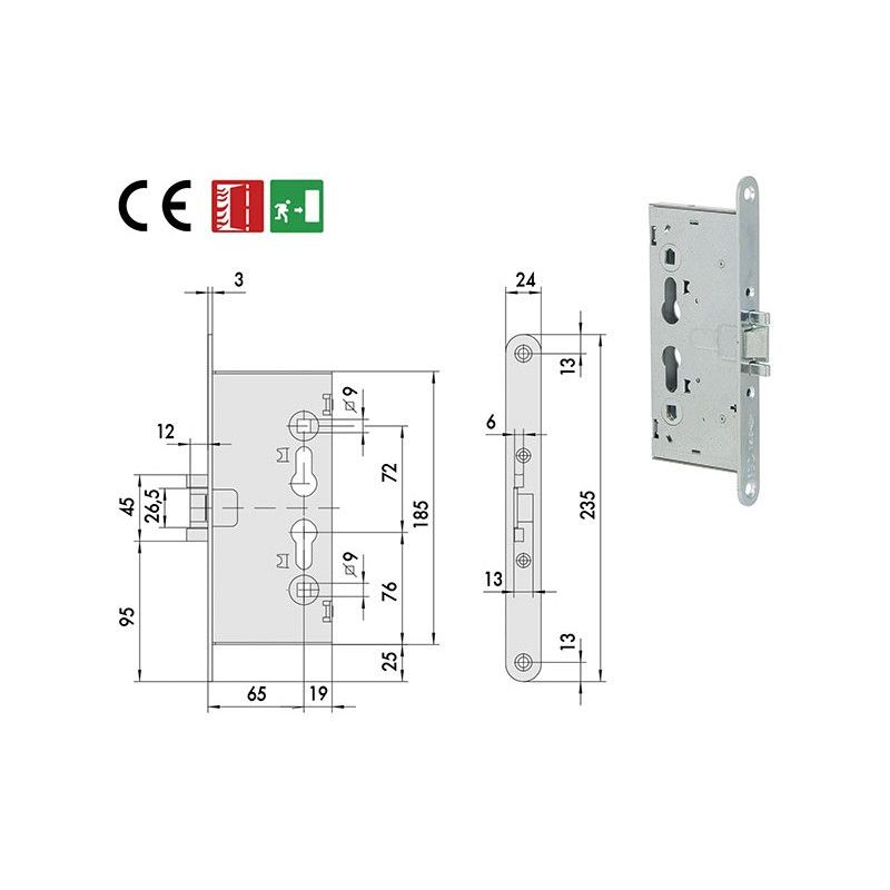 Cisa 43130 mortise lock for antipanic and fire doors